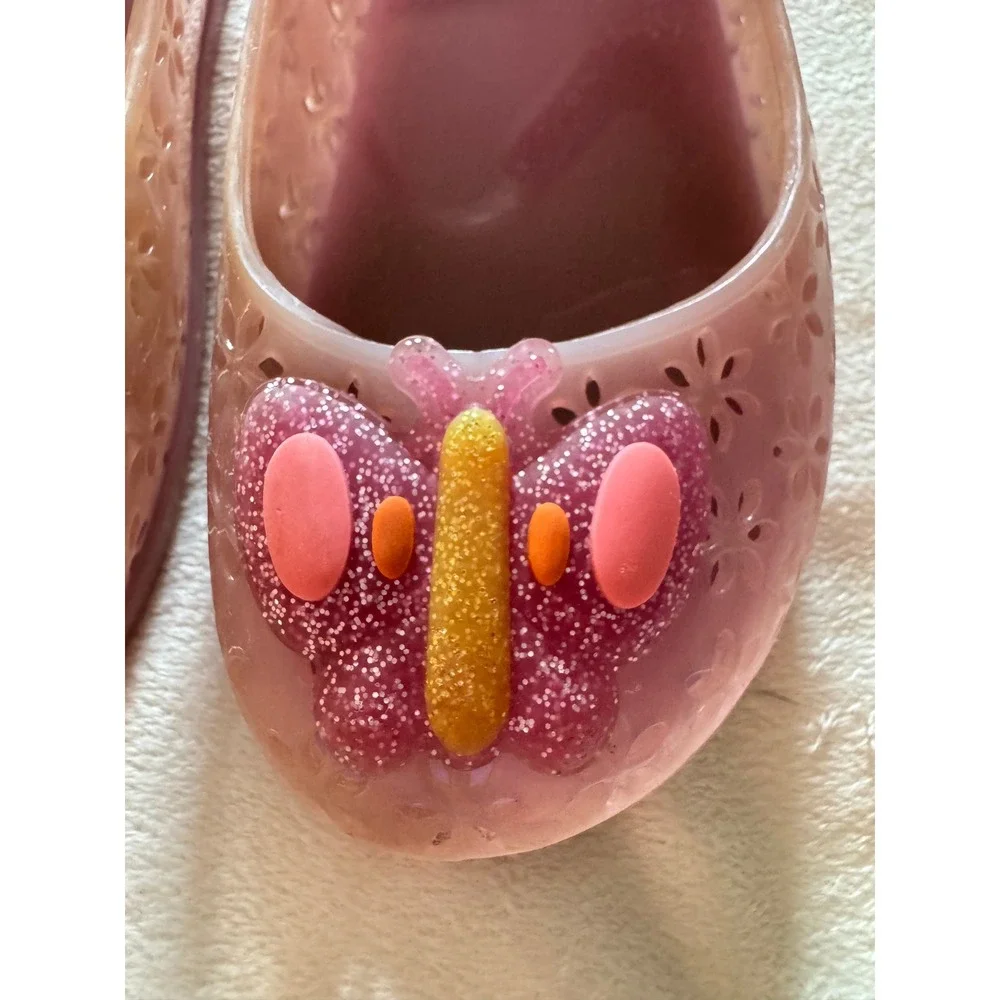 Old Navy Kids Pink Butterfly Jelly Mary Jane Shoes Floral Cutout Size 11